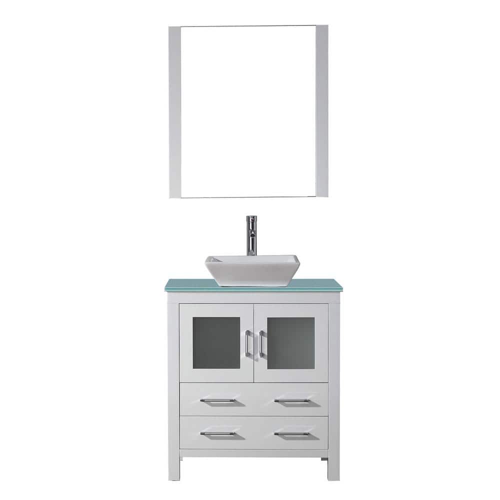 Virtu USA Dior 30 in. W x 33 in. H Bath Vanity in White with Glass