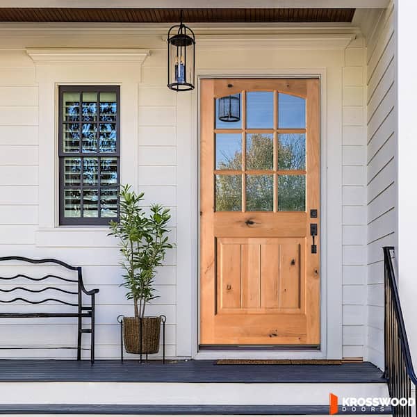 DIY 36 in. x 80 in. Arch Top Left-Hand Clear Glass Clear Stain Alder Wood Front Door Kit w/ Quick Assemble Jamb