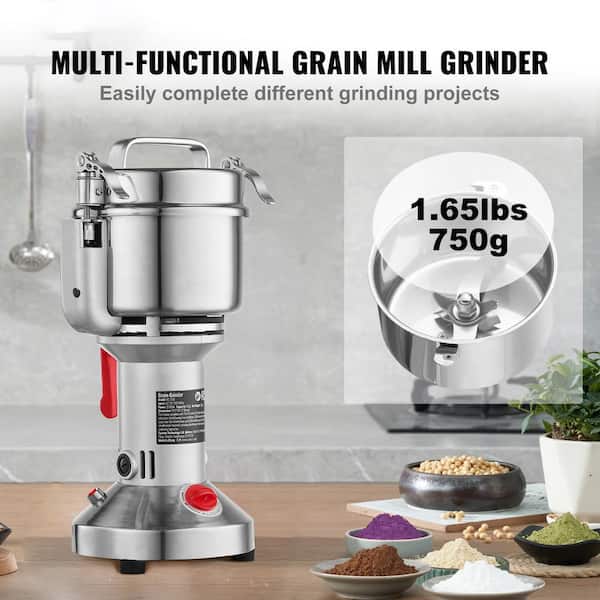 750g Electric Grain Mill Grinder, 2000-Watt High Speed, Stainless Steel Pulverizer for Dry Grains, Spices, Cereal