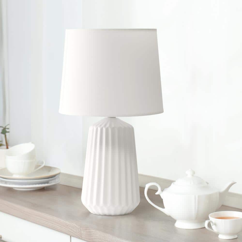 17.4" White Ceramic Nightstand Lamp with Empire Shade