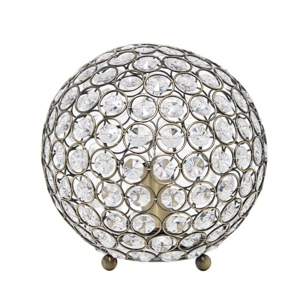 Antique Brass Crystal Ball Table Lamp with Clear Shade