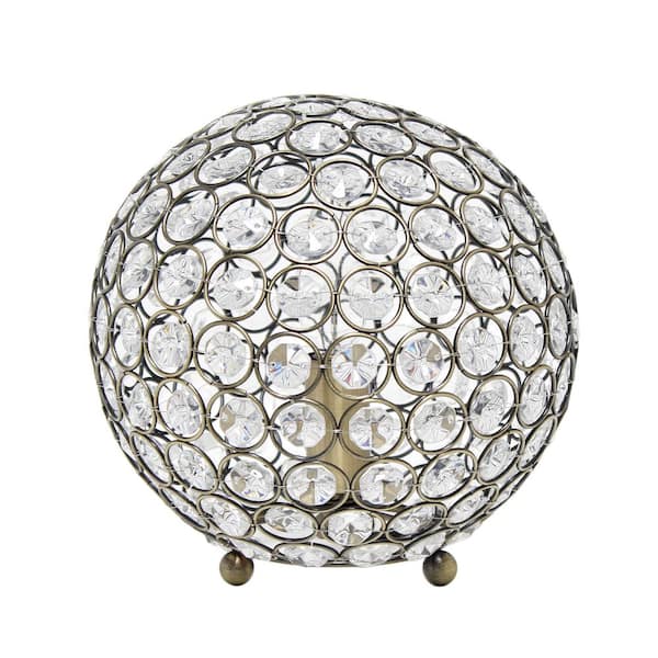 Elegant Designs 8 in. Antique Brass Crystal Ball Sequin Table Lamp ...