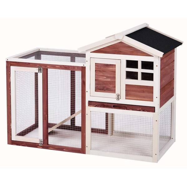 48" Wooden Rabbit Hutch Small Chicken House Bunny Cage w/ Backyard Run Ramp 