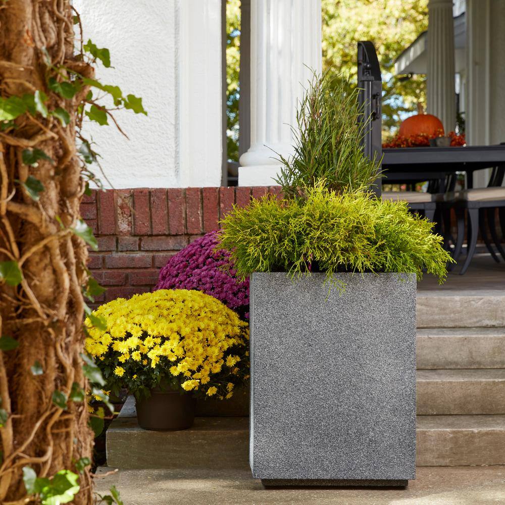 Gray Granite Tall Rectangular Modern Outdoor Planter, 18" L x 23" W x 30" H