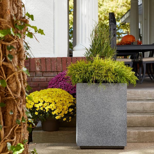 Cozumel Column 23 in. x 30 in. Gray Granite Composite Planter