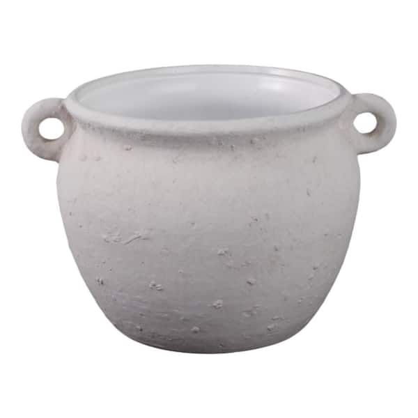 White Ceramic Textured Surface Planter with Dual Side Handles (10 in. W x 6 in. H)