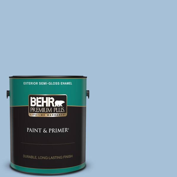 BEHR PREMIUM PLUS 1 gal. #580D-4 Skysail Blue Semi-Gloss Enamel Exterior Paint & Primer