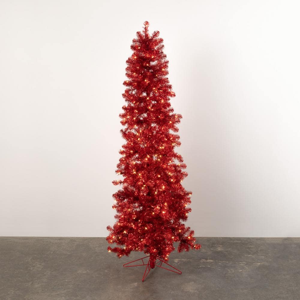 SULLIVANS 6 ft. 9 in. Red Prelit Tinsel Artificial Christmas Tree TR1126 -  The Home Depot