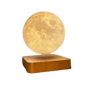 6.7 in. Brown Wood Integrated LED Levitating Moon Table Lamp with 360° Spinning and Dimmable Modes for Home, Office