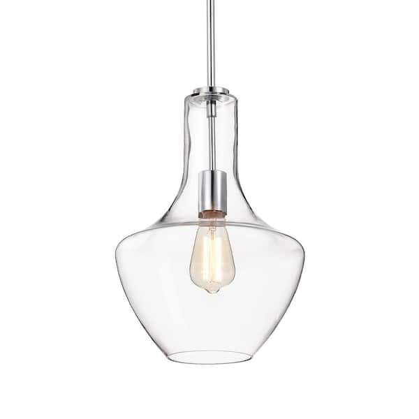 1-Light Modern Chrome 10 in. Pendant Light with Clear Glass Shade