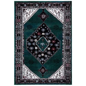 Vintage Hamadan Green/Black 5 ft. x 8 ft. Floral Medallion Area Rug