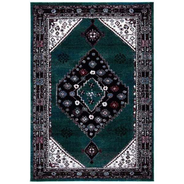 SAFAVIEH Vintage Hamadan Green/Black 8 ft. x 10 ft. Floral Medallion Area Rug