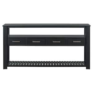 62.20 in. W x 13.80 in. D x 32.10 in. H Black Linen Cabinet Console Table with 4 Drawers and 2 Shelves