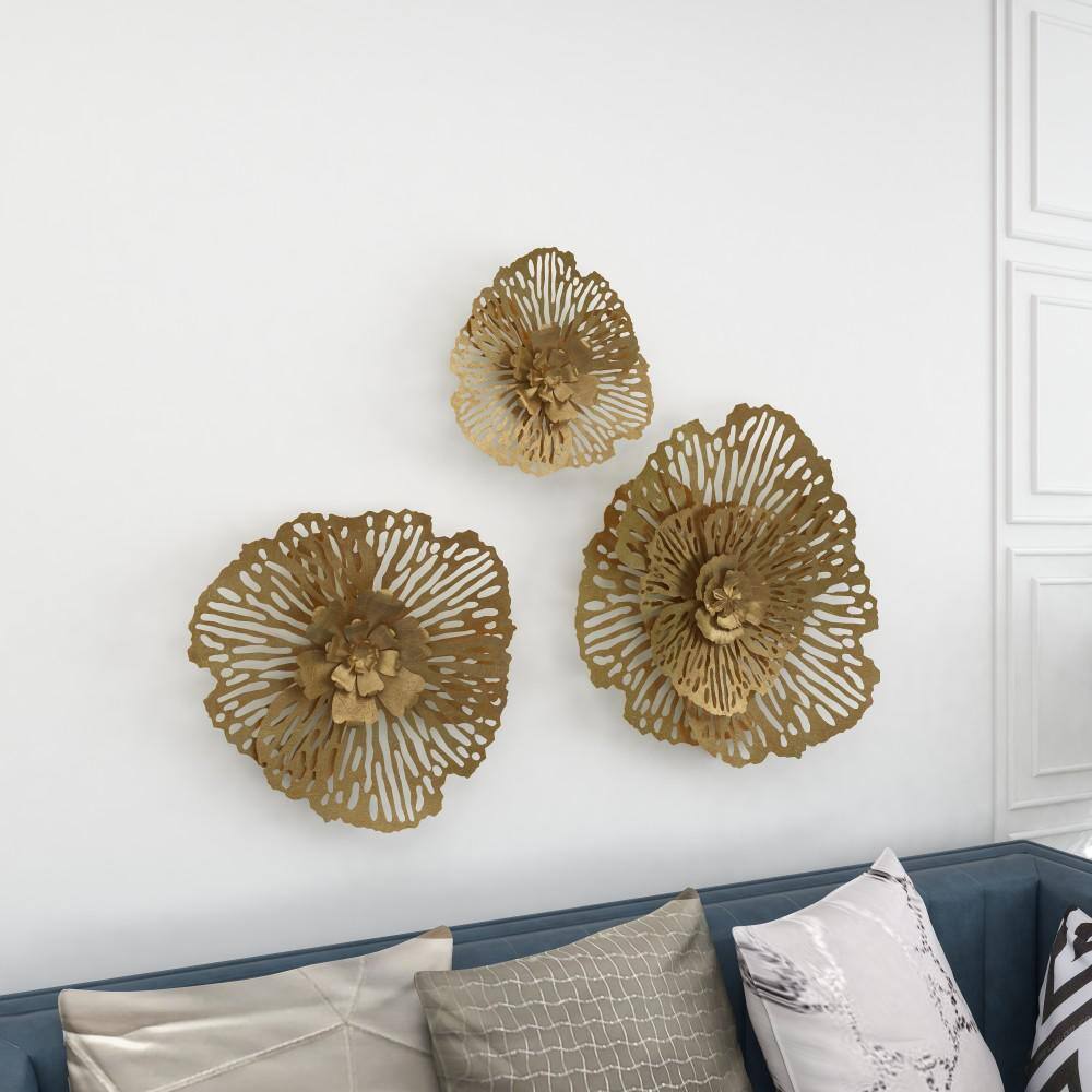 Gold Metal Floral 3D Wall Sculpture Set