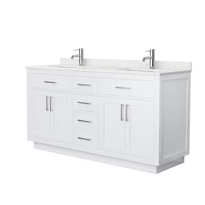Beckett TK 66 in. W x 22 in. D x 35 in. H Double Sink Bath Vanity in White with Brushed Nickel Trim Giotto Quartz Top