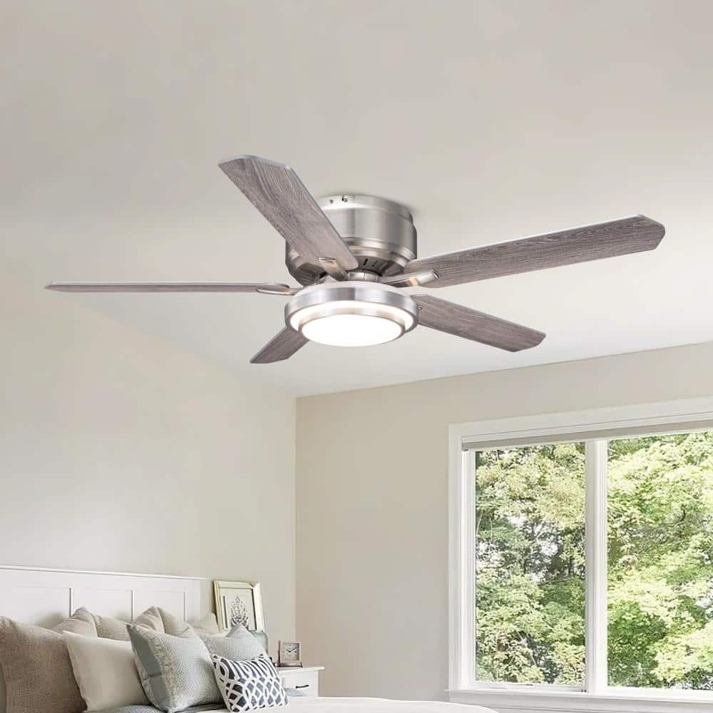 52 in. Smart Indoor Brushed Nickel Flush Mount Ceiling Fan with Integrated LED Light,DC Motor and Remote/APP Control price history on PriceWatchPro