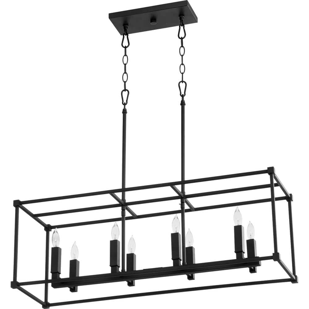 Olympus Textured Black 8-Light Linear Pendant with Satin Nickel Accents