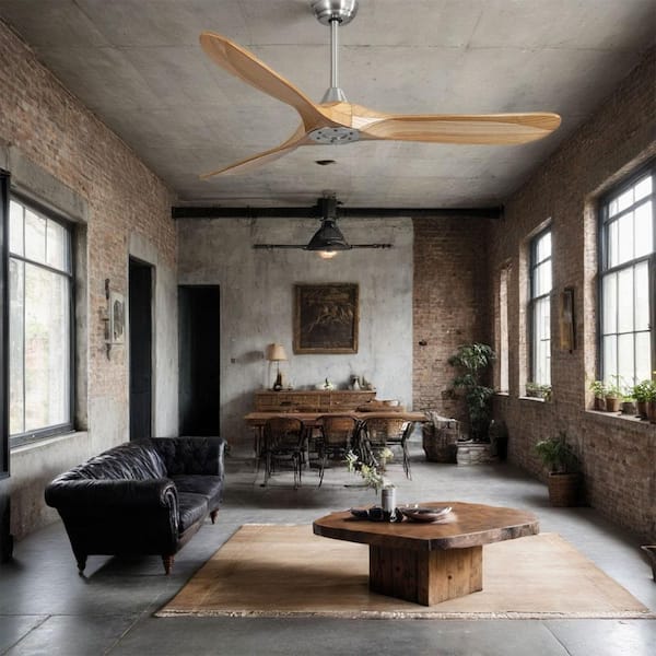 60 in. Smart Outdoor Natural Wood Ceiling Fan without Light, with