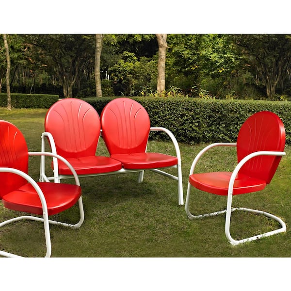 CROSLEY FURNITURE Griffith Red 3-Piece Metal Conversation Seating Set
