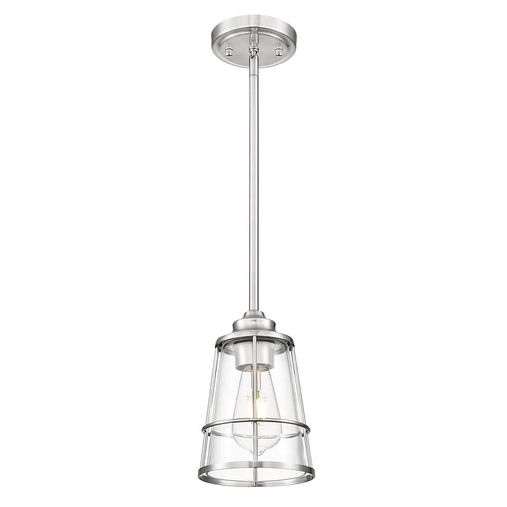 60-Watt 1 Light Brushed Nickel Shaded Pendant Light with Clear Glass Shade, No Bulbs Included price history on PriceWatchPro