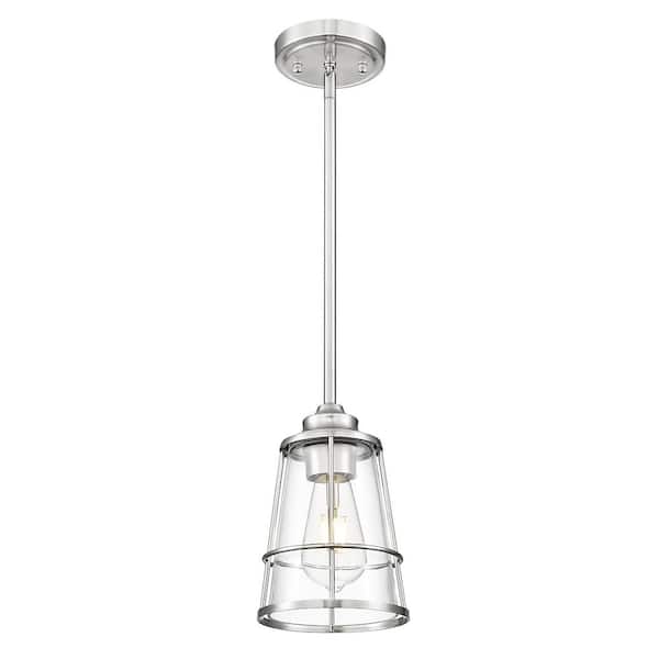 60-Watt 1 Light Brushed Nickel Shaded Pendant Light with Clear Glass Shade, No Bulbs Included
