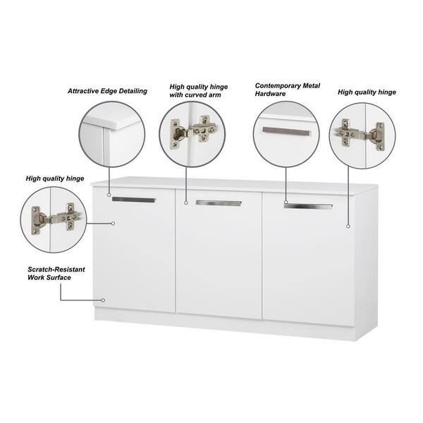 SAINT BIRCH Miami White 3-Door Credenza File Cabinet SBAK4100CFWW