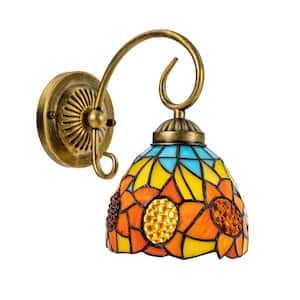 5.9 in. 1-Light Multi-Color Tiffany Vintage Wall Sconce with Flower Shaped Stained Glass Shade, No Bulbs Included