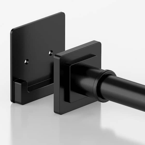 Adjustable Tension Matte Black Shower Curtain Rod 17 in. L x 3.30 in. W Stainless Steel with Holders for Bathroom Window