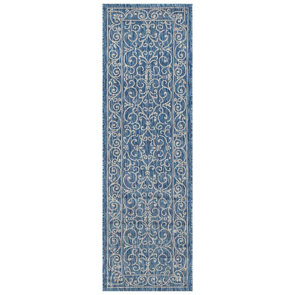 Blue Polypropylene 2 ft. x 8 ft. Floral Indoor Runner Rug