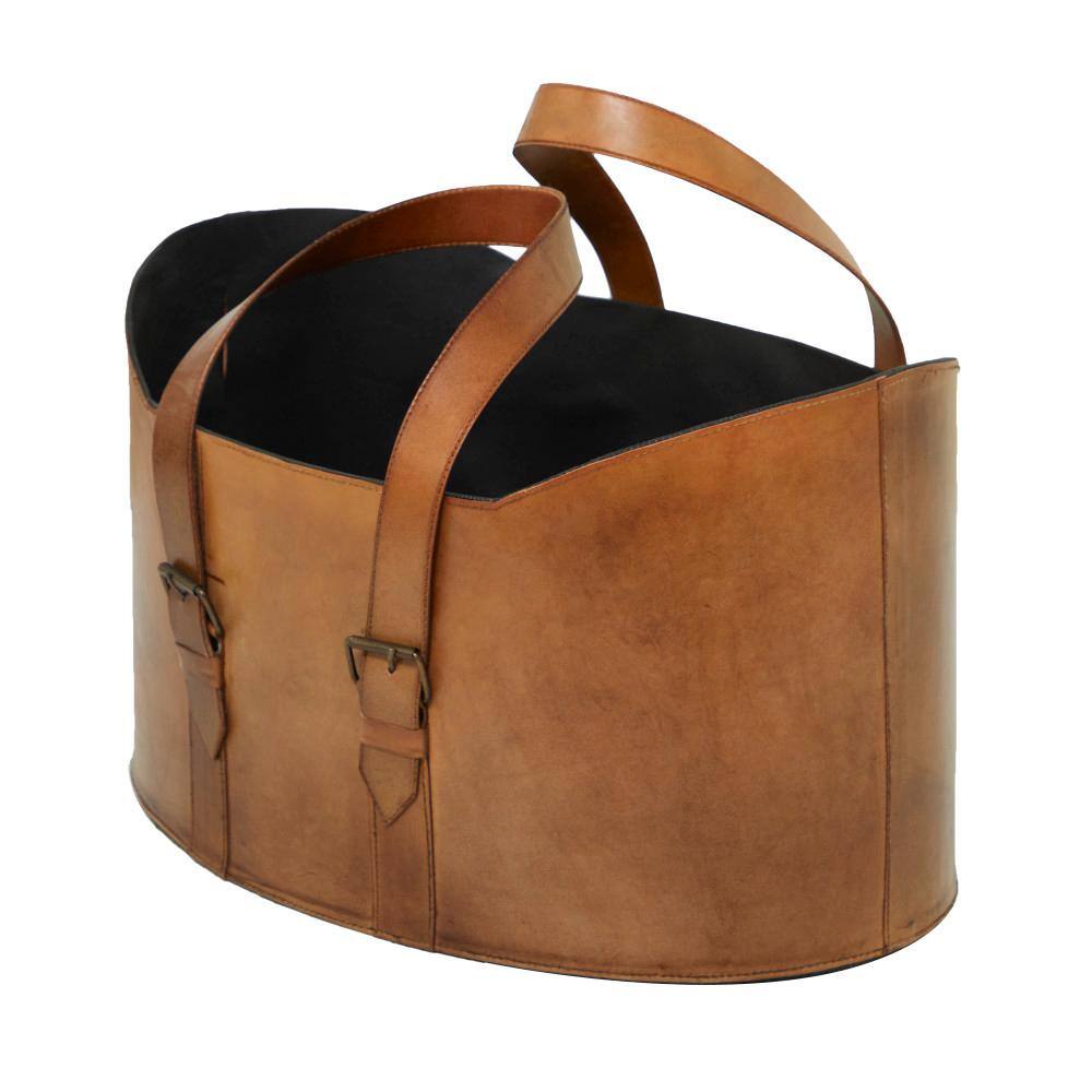 Handmade Dark Brown Leather Freestanding Magazine Holder Set