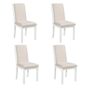 Farmhouse White and Beige Upholstered Full Back Dining Chairs (Set of 4)
