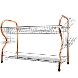 22 in. 2-Tier Copper Chrome Plated Standing Dish Rack