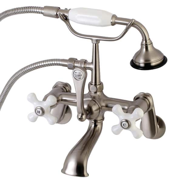 Kingston Brass Vintage Adjustable Center 3-Handle Claw Foot Tub Faucet with Handshower in Brushed Nickel