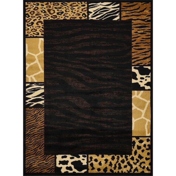 Brown and Black 2 ft. x 3 ft. Leopard Print Rectangle Rug, Modern Home Decor Doormat Area Rug