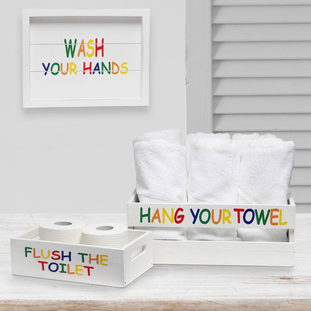White Wash Nautical Wood Three Piece Bathroom Set with Colorful Text