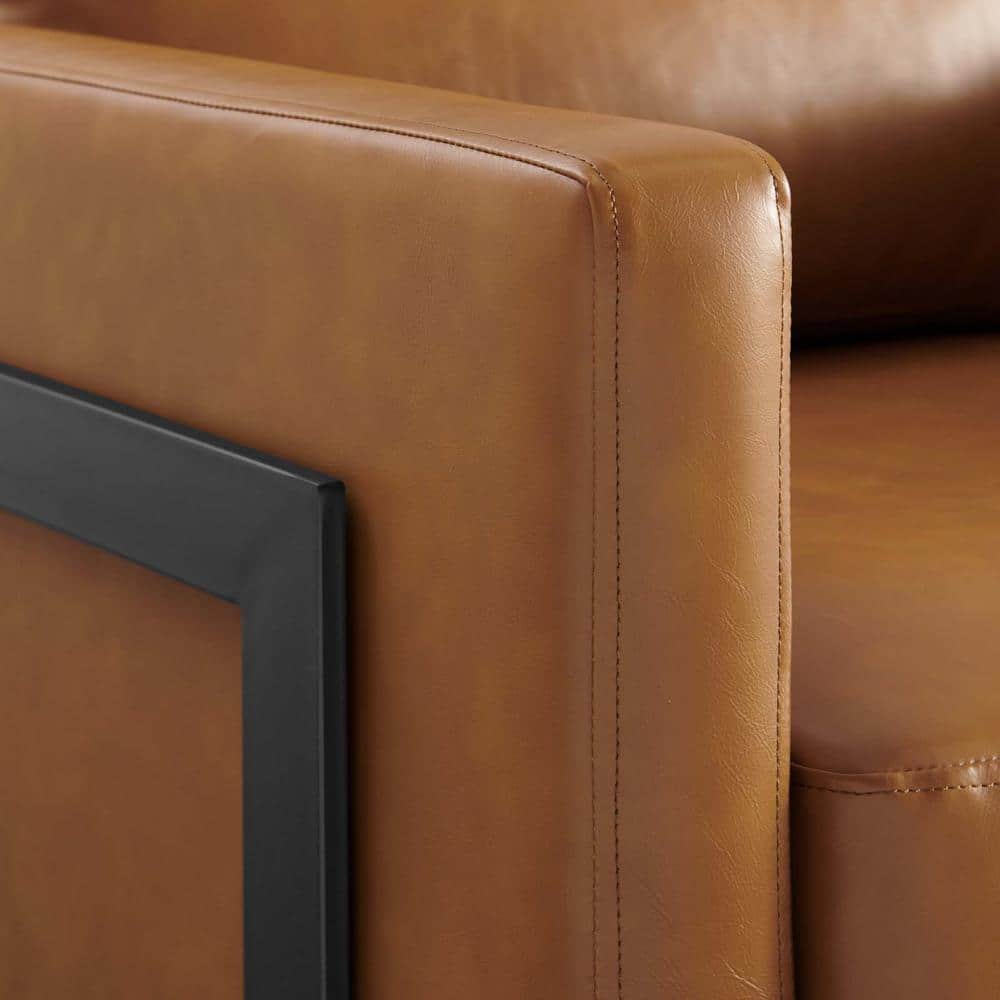 Rustic Black and Tan Faux Leather Club Chair with Metal Base