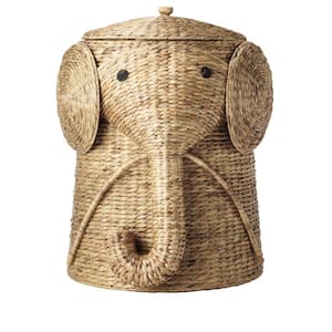 Elephant Natural Woven Basket with Lid (16'' W)