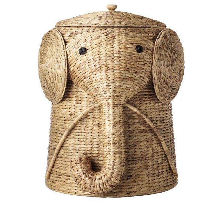 Home Decorators Collection Elephant Natural Woven Wood Laundry Room Hamper Basket with Lid (16" W)