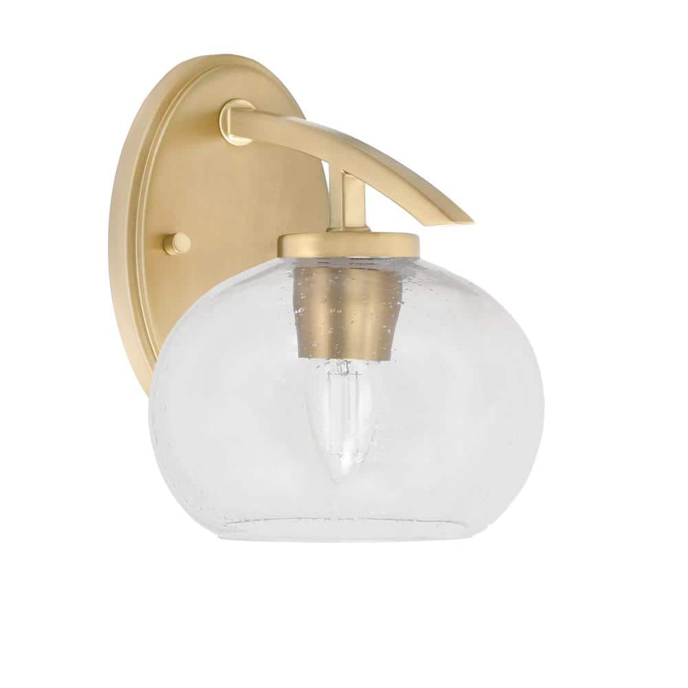 Siena 7 in. 1-Light New Age Brass Sconce with 7 in. Clear Bubble Glass Shad