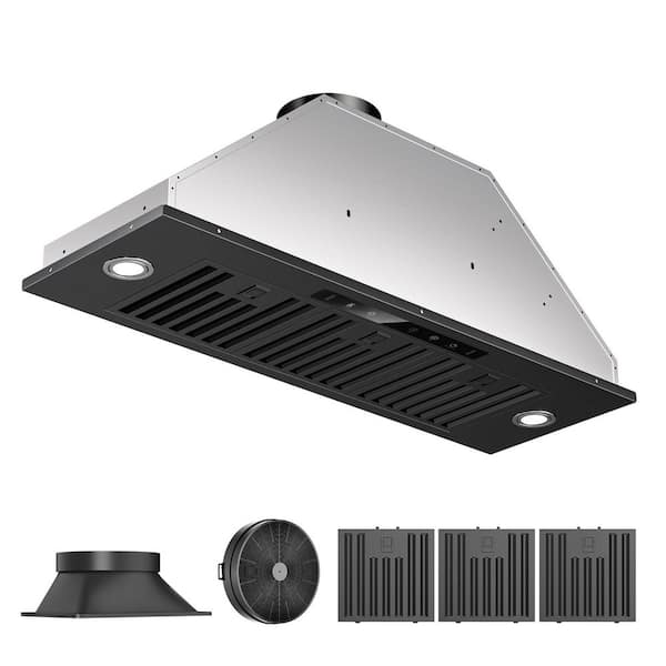 36 in. 900 CFM Ductless Convertible Insert Range Hood in Black Stainless Steel with LED Light Gesture Sensing and Filter