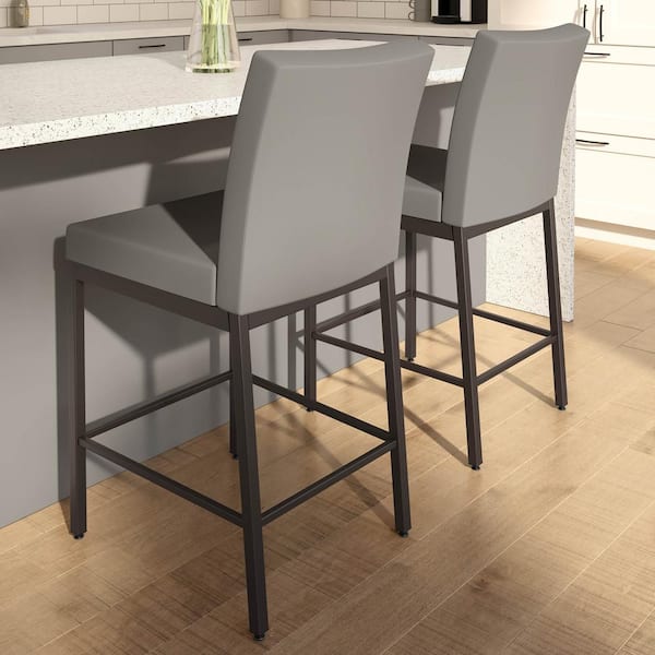 Amisco Perry Plus 30" Taupe Grey Faux Leather / Dark Brown Metal Bar Stool