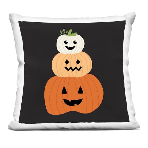 Stupell Industries Happy Jack-o-Lanterns on Black Black Abstract Polyester 18 in. X 18 in. Throw Pillow