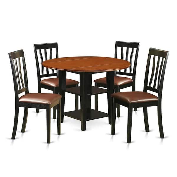 East West Furniture 5-Piece Black and Cherry Finish Solid Wood Top - Round Dining Room Set - Seats-4