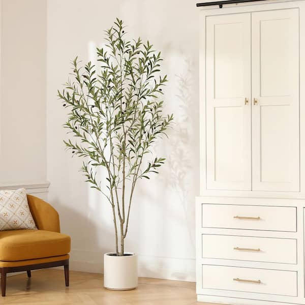 DR.Planzen 7 ft. Artificial Olive Tree with White Planter, Large