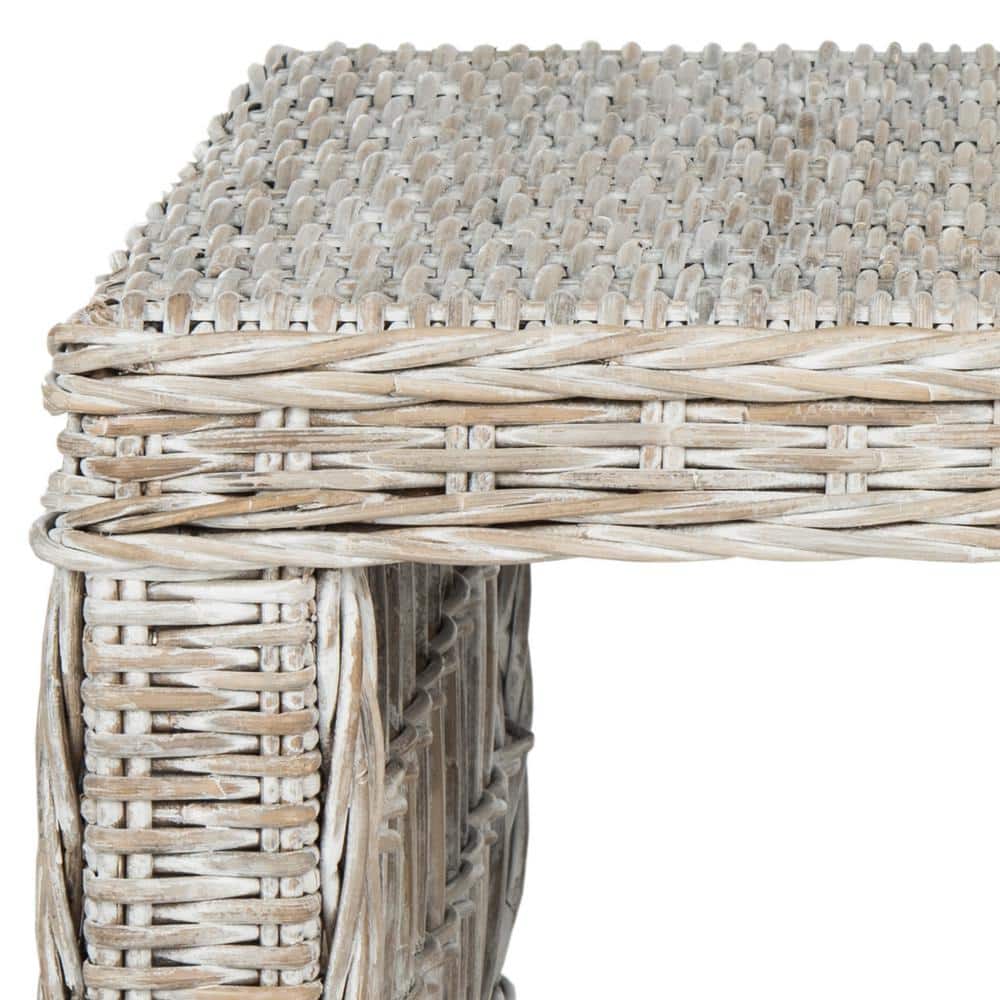 White Wash Wicker and Mahogany Square Coffee Table