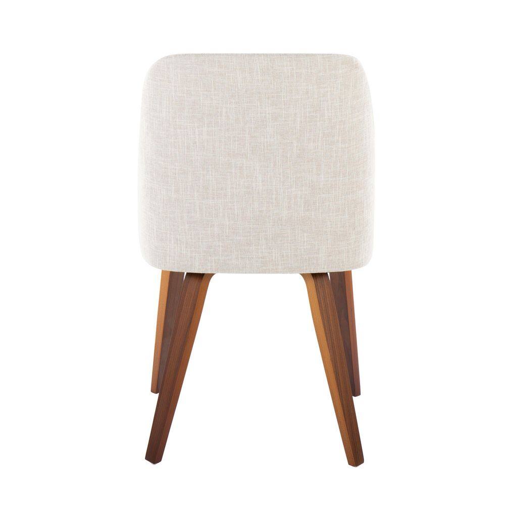 Beige Upholstered Side Chair with Walnut Wood Legs, Set of 2