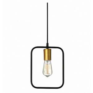 1-Light Black and Gold Pendant Light with Glass Shade, E26 Base, No Bulbs Included
