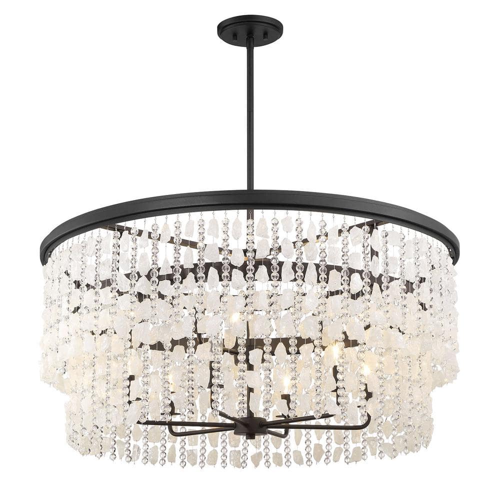 Shimmering Elegance 9-Light Quartz Crystal Sand Black Chandelier for Dining Room with No Bulbs Included price history on PriceWatchPro