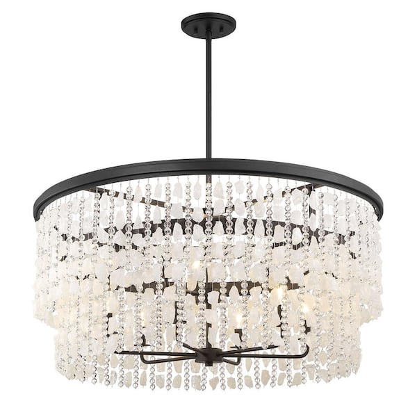 Shimmering Elegance 9-Light Quartz Crystal Sand Black Chandelier for Dining Room with No Bulbs Included