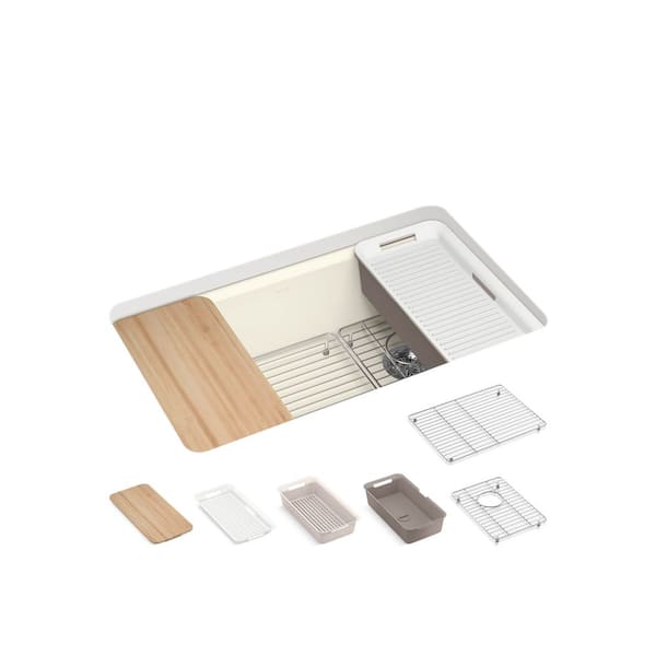 Riverby 33 in. Undermount Single Bowl Cast Iron Workstation Kitchen Sink in Biscuit